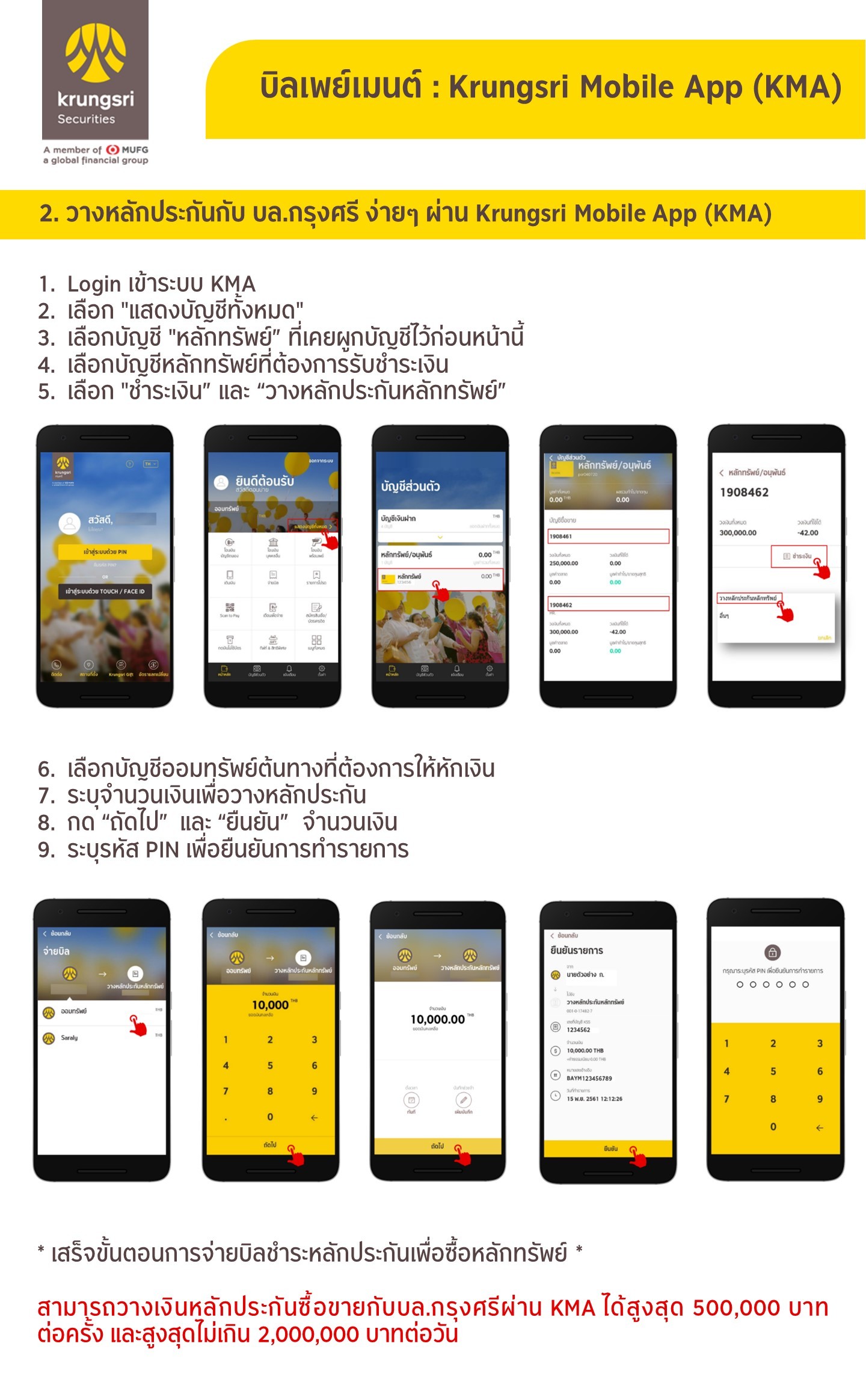 วางหลักประกันกับ บล.กรุงศรี ง่ายๆ ผ่าน Krungsri Mobile App (KMA)